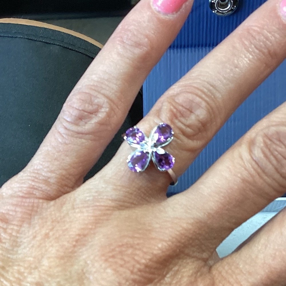 Amethyst Ring Designer Flower Ring Natural Gemstone‎ Ring Size Adjustable